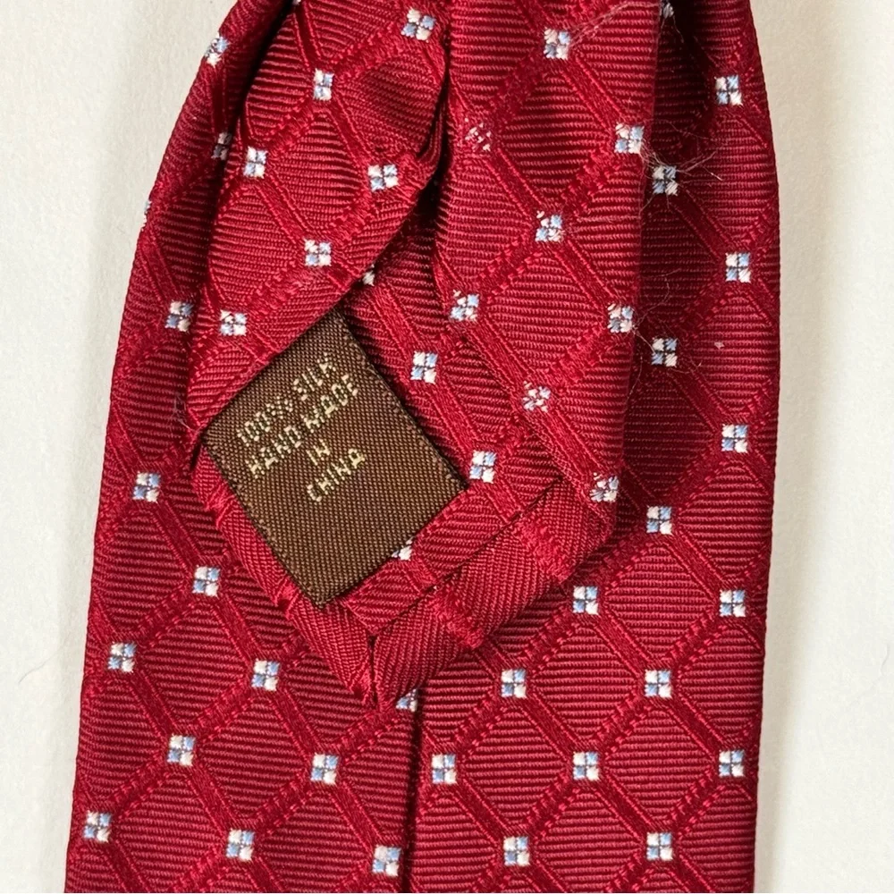Tasso Elba Men’s Neckties 100% Silk Jacquard Red Geometric Tie